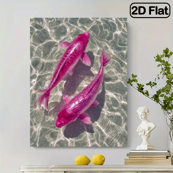500pcs Puzzle - Sparkling Pink Fish Swimming in Water, Brain Challenge DIY Game, Family Interactive Fun, Advanced Skill Level, White Rectangular Design, Jigsaw Puzzle