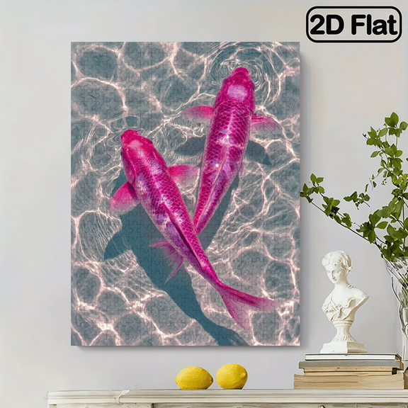 500pcs Puzzle - Sparkling Pink Fish Swimming in Water, Brain Challenge DIY Game, Family Interactive Fun, Advanced Skill Level, White Rectangular Design, Jigsaw Puzzle
