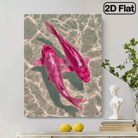 500pcs Puzzle - Sparkling Pink Fish Swimming in Water, Brain Challenge DIY Game, Family Interactive Fun, Advanced Skill Level, White Rectangular Design, Jigsaw Puzzle