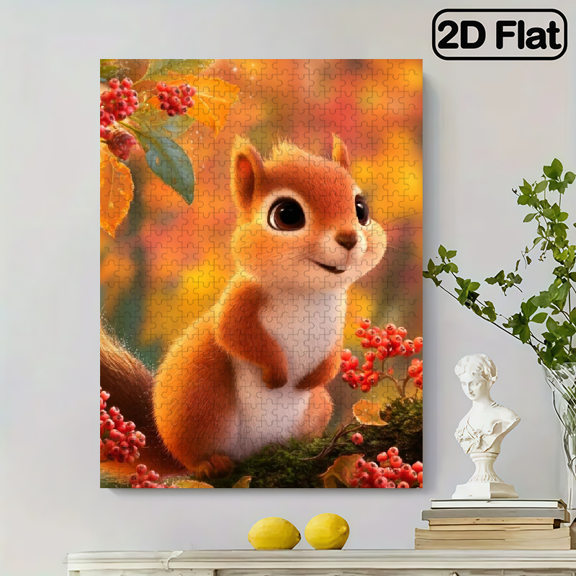500pcs Puzzle Suitable for Families 20.4x15 inch Completed Map, Premium Hardboard with HD Printed Forest Squirrel Scene.