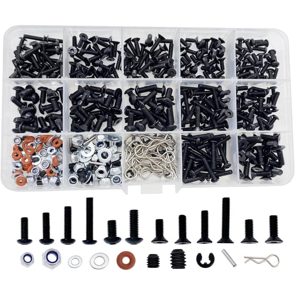 500pcs RC Screws Kit,RC Screws for Traxxas Arrma Axial Redcat HPS SCX10 1/8 1/10 1/12 1/16 Scale RC Cars Trucks Crawler, Screws Assortment Set, Hardware Fasteners (500pcs RC Screw Kit)