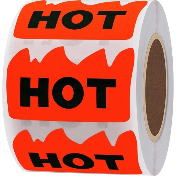 500pcs Rave Hot Stickers 2 x 1-1/5 Inch Fluorescent Red, Hot Flame Fire Shape Labels, Marking Popular Items for Party, Restaurants, Spicy Food (Fluorescent Red)