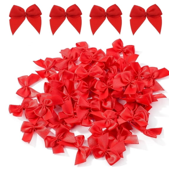 500pcs Red Mini Ribbon Bow Mini Fabric Satin Ribbon Flower Bows DIY Wedding Accessories Gift Box Ornament for Wedding Birthday Party Decoration