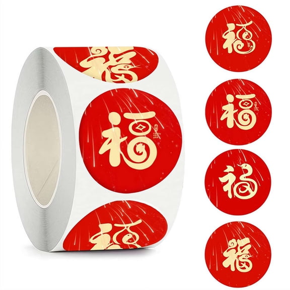 500pcs Red Square "Fu" Stickers Roll, New Year Lucky Greetings Decals, New year Festive Seasonal Paper Decoration