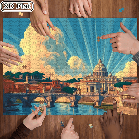 500pcs Rome Italian Landmark Puzzle - Large Dome Bridge Reflection Light Shadow Art, Challenging 500pcs Brain Teaser for, Portable Rectangular Box for Gift, Rome-Themed Picture Puzzle for