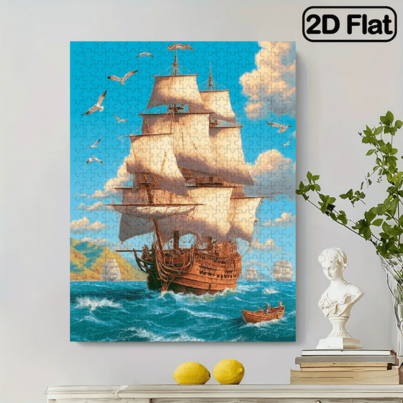 500pcs Sailing Ship Pirate Sea Adventure Puzzle - Challenging DIY Cardboard Board Game Suitable for, Families, Gamers - Maritime Scene with Nautical Ships,14.9*20.4 in.