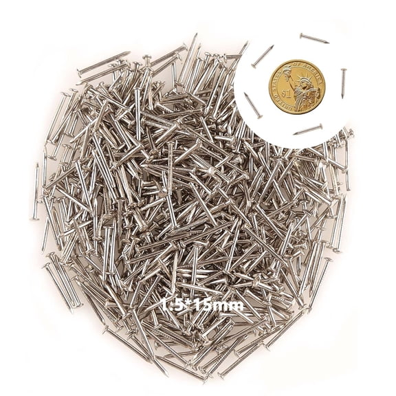 500pcs Small Nail Round Head Tiny Nails String Art Nails Hand-Made Hardware Accessories Fasteners Mini Nail 1.5mm X 15mm/0.06"X0.6"(DXL) Silver