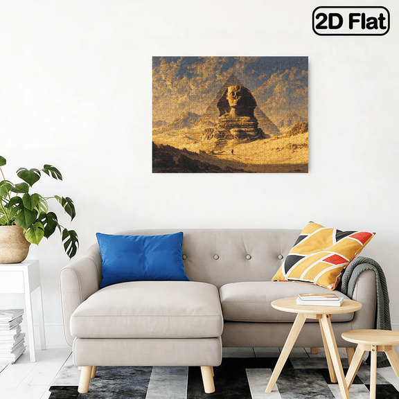 500pcs Sphinx Pyramid Desert Sunset Jigsaw Puzzle - Ancient Egypt Mystery Challenge with Great Sphinx Pyramids of Giza, Challenging Adult Puzzle for Adults Teens,20.4*14.9 in.