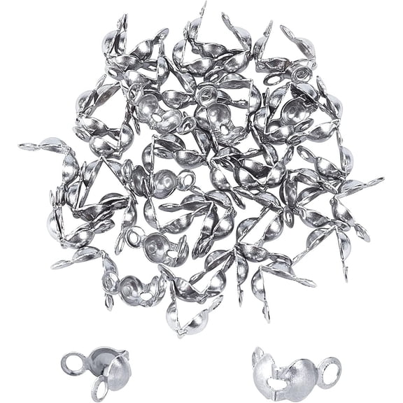 500pcs Stainless Steel Bead Tips 1.2mm Hole Calotte Ends Clamshell Knot Cover Bead End Terminators Crimp Cap Fold Over