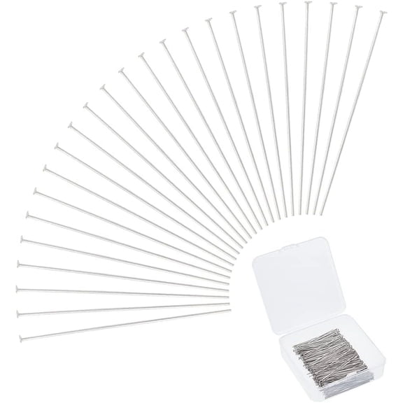 500pcs Stainless Steel Head Pins 50mm Flat Head Pins Eye Pins Findings Metal Earring Pins End Headpins for Jewelry Making DIY Craft with Container Head 1.5mm
