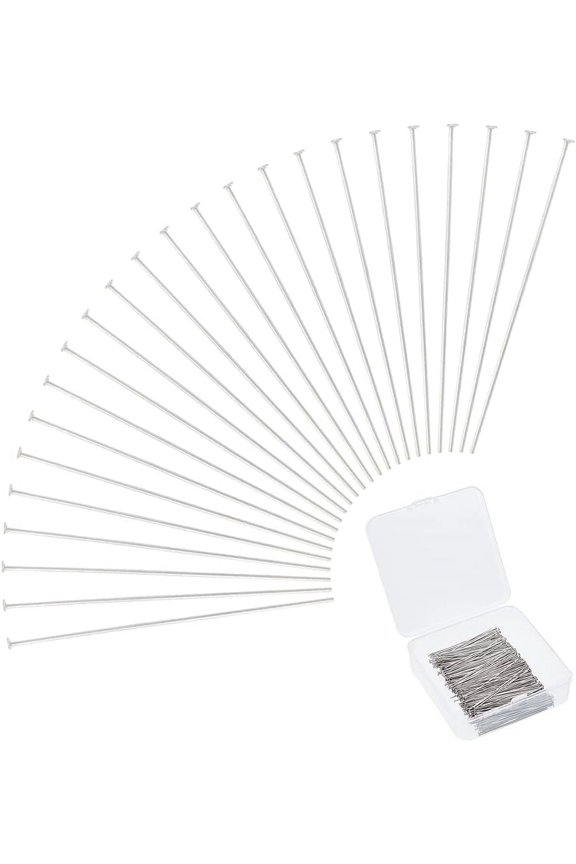 500pcs Stainless Steel Head Pins 50mm Flat Head Pins Eye Pins Findings Metal Earring Pins End Headpins