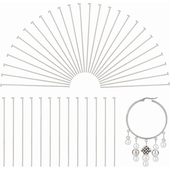 500pcs Stainless Steel Head Pins Metal Eye Pins Findings 40mm Straight Flat Head Pins Earring Pins for Jewelry Making grey