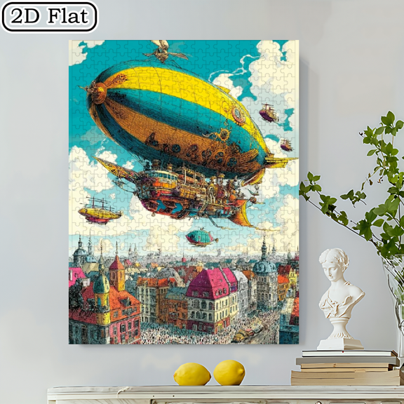 500pcs Steampunk Airship Jigsaw Puzzle - Challenging Puzzle Suitable for New Year, Birthday Holiday Gifts, Stress-Relieving Brain- with Airship Model, Portable Cardboard Puzzle for s, Families Gam