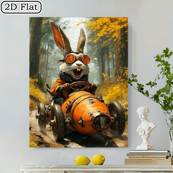 500pcs Steampunk Puzzle Featuring a Rabbit And Carrot, Made of Cardboard for Jigsaw Fun, Measuring 20.5x15 Inches. Perfect for Stress Relief for Adults, Couples, And Families