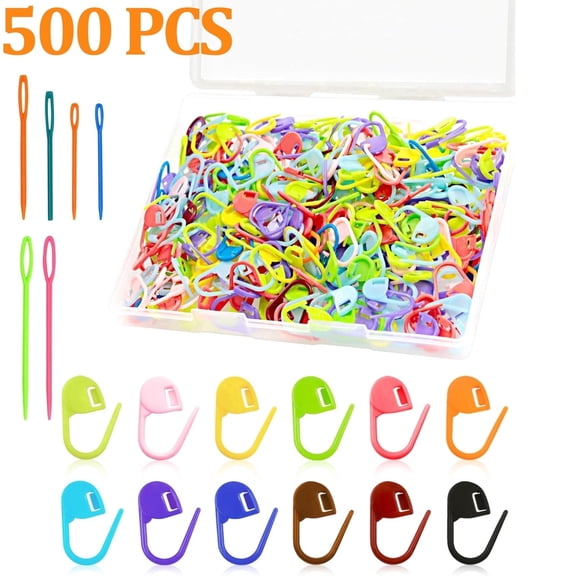 500pcs Stitch Markers with 6 pieces of large blunt sewing needles,colorful knitting markers,plastic crochet hook clip,bulk Crochet hook markers for knitting stitch locking clip crochet hooks