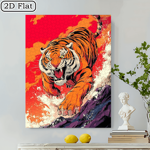 500pcs Stylized Tiger Jigsaw Puzzle for - Challenging Cardboard Art with Stress-Relief Pieces, Portable DIY Game Suitable for, Families, Gamers - Birthday/New Year Gift, Creative Educational Activ