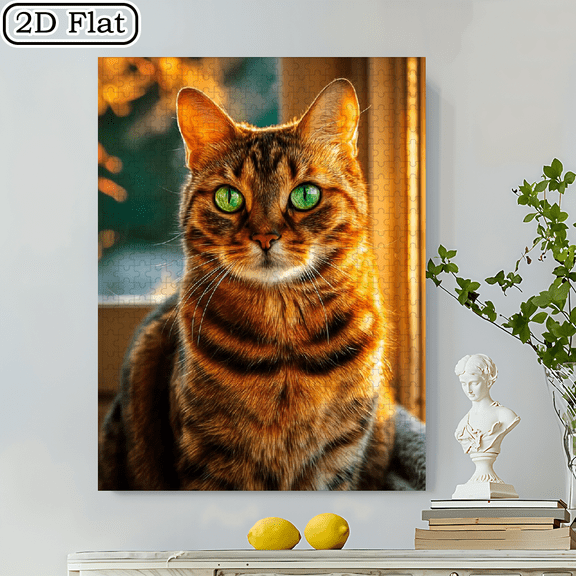 500pcs Tabby Cat Jigsaw Puzzle Suitable for Adults Family, 20.4*19.4 Inches Cardboard Box, High-Difficulty Challenge with Tabby Cat Picture Pieces, Portable DIY Gift for New Year, Birthday, for Ar