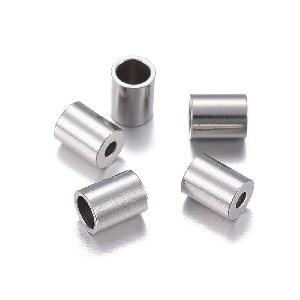 500pcs Tarnish Resistant 201 Stainless Steel Cord Ends End Caps Column Stainless Steel color 5x4mm Hole: 1.5mm Inner Diameter: 3mm