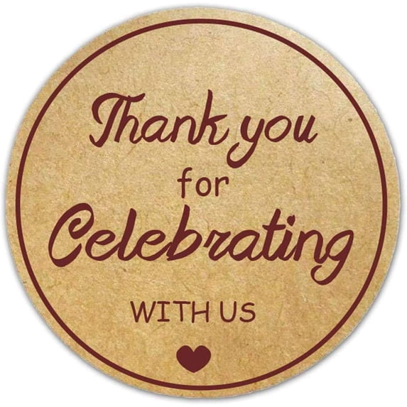 500pcs Thank You for Celebrating with Us Stickers,2 Inch Round Thank You Kraft Sticker Labels for Invitation Envelopes