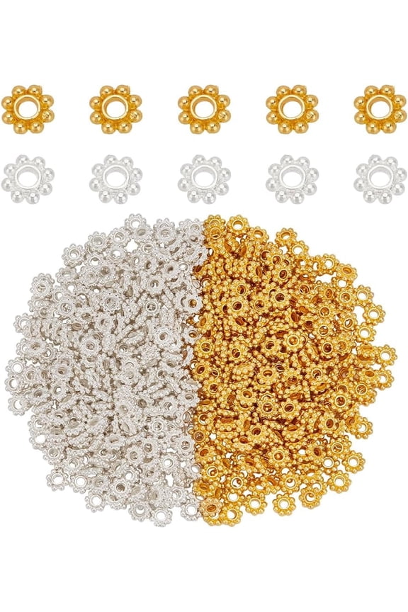 500pcs Tibetan Flower Spacer Beads 2 Colors 5mm Alloy Daisy Beads Metal Jewelry Spacers Snowflake Spacer