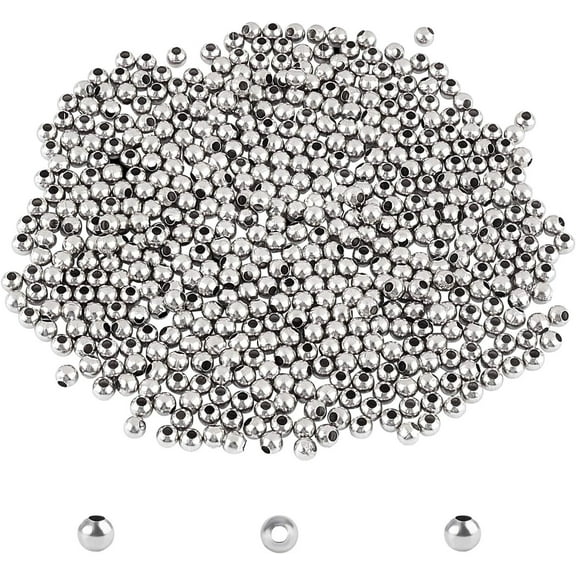 500pcs Tiny Round Metal Beads 1mm Small Hole Ball Spacer Beads Stainless Steel Bead 3mm Dia Loose Beads Metal Spacers for Jewelry Making Findings DIY Stainless Steel Color