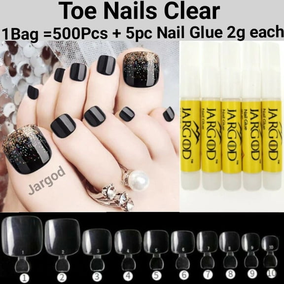 500pcs Toenails Full Cover Square False Fake Nails Tips Foot Fake Nails Manicure Plus 5pc glue 2g each Jargod