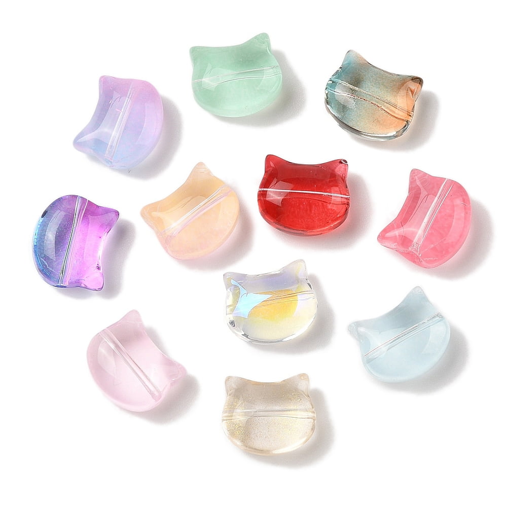 500pcs Transparent Spray Paint Glass Beads Cat Mixed color 10x11.5x7mm Hole: 1mm