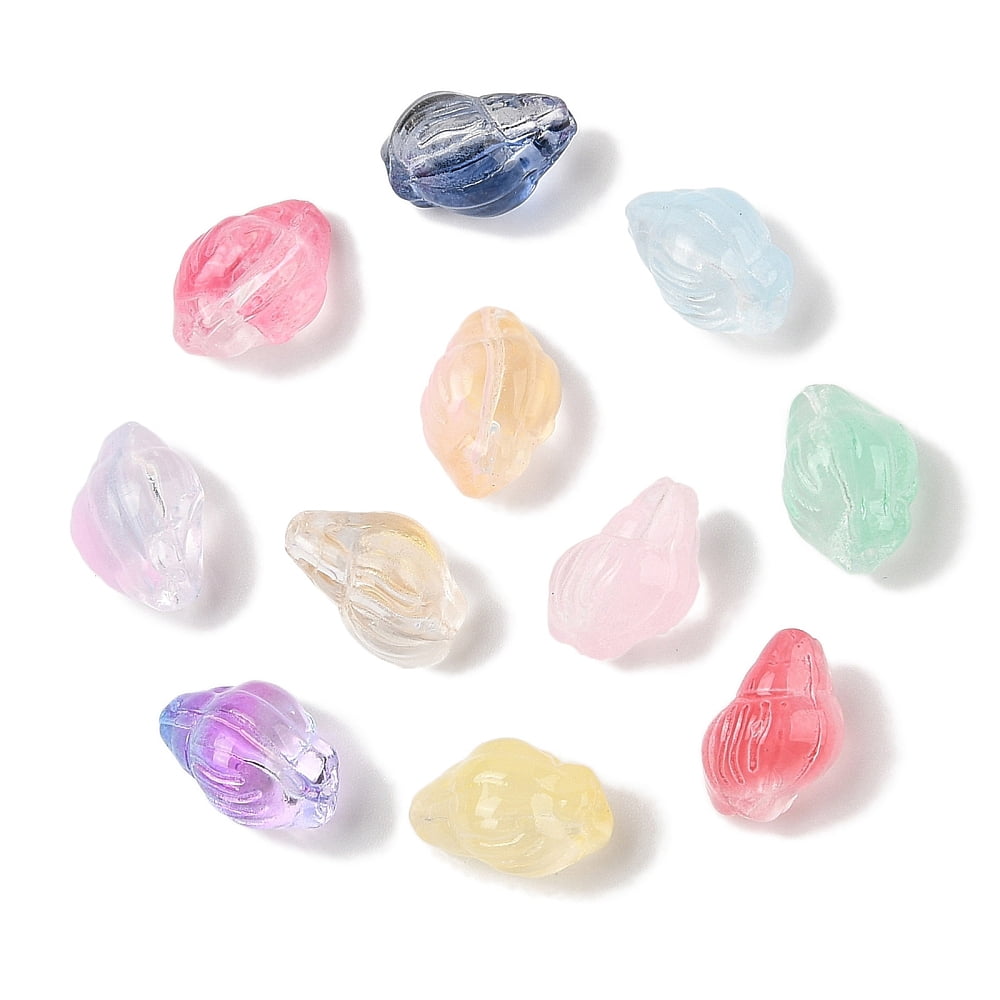 500pcs Transparent Spray Paint Glass Beads Conch Mixed color 15~16x11x10~11mm Hole: 1mm
