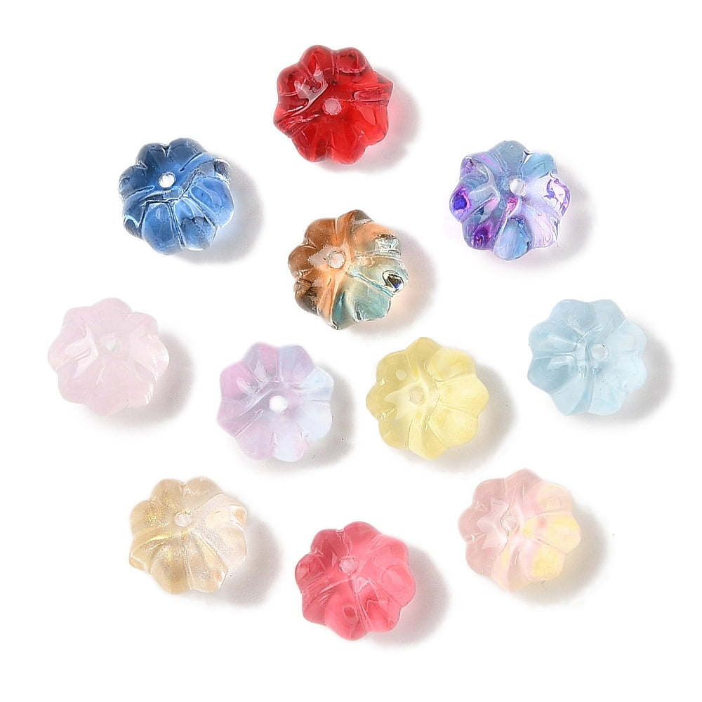 500pcs Transparent Spray Paint Glass Beads Flower Mixed color 11.5x8.5mm Hole: 1.2mm