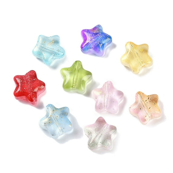 500pcs Transparent Spray Painted Frosted Glass Beads with Glitter Powder Star Mixed color 8x8x4mm Hole: 1mm