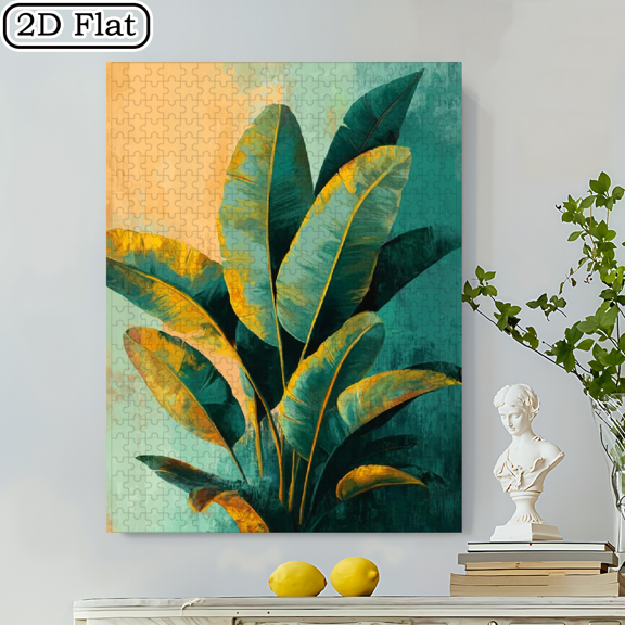500pcs Turquoise Banana Leaf Decorated Puzzle Birthday/Holiday Gift, Home Decor, Leisure and Entertainment, Portable Rectangle Puzzle,20.4*14.9 in.