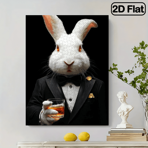 500pcs Tuxedo Rabbit Jigsaw Puzzle Suitable for Families Scale Challenging Cardboard Brain with Rabbit-Themed Picture, Portable DIY Gift for Gamers. 20.4x15 in