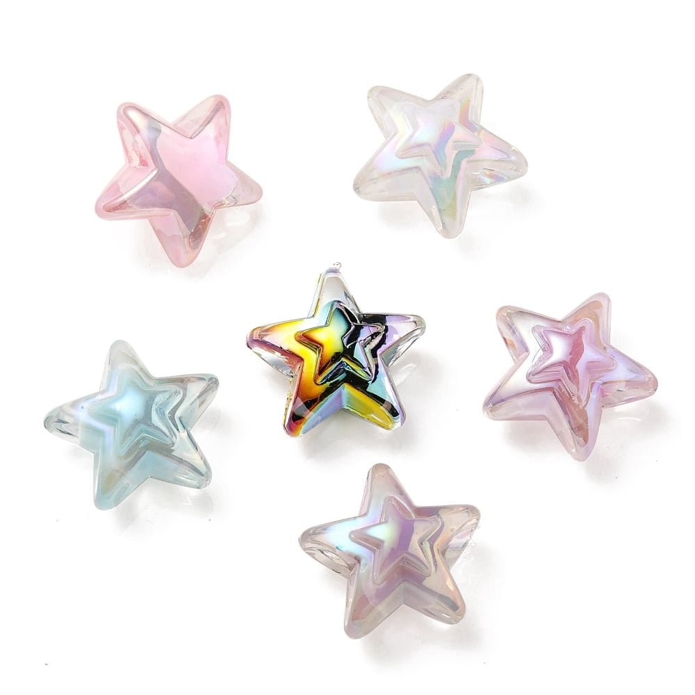 500pcs UV Plating Rainbow Iridescent Transparent Acrylic Beads Two Tone Star Mixed color 15.5~16x16.5x9.5mm Hole: 2.6mm