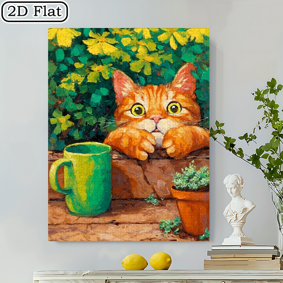 500pcs Whimsical Orange Tabby Cat Puzzle 20.5x15 Inches Cardboard Jigsaw, Portable Art Puzzle For Adults, Couples, Families Gamers, Ideal For New Year, Birthday Gifts, Creative Leisure In Garden-I