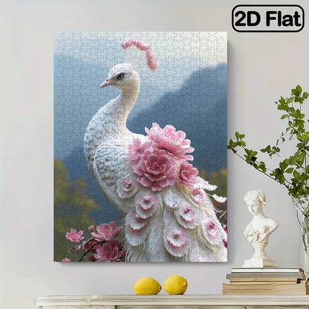 500pcs White Peacock 3D Puzzle - Large Animal Model Building with -Scratch Pieces, Challenging for Adults Families, Educational Gift Suitable for Adults Families, Birthday/Anniversary Decoration,