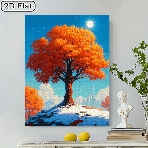 500pcs Winter Tree Cityscape Jigsaw Puzzle Suitable for Families - 20.4*19.4 Inches Cardboard Puzzle with Vibrant Suitable for Couple, Portable DIY Gift, New Year Birthday Present, High-Quality Pr