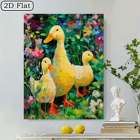 500pcs Yellow Ducks Floral Garden Puzzle High-Difficulty, Portable Jigsaw For Adults, Couples Families, Ideal For New Year, Birthday Gifts, Art Gamer Enthusiasts, 20.5x15 Inches, Quality Cardboard