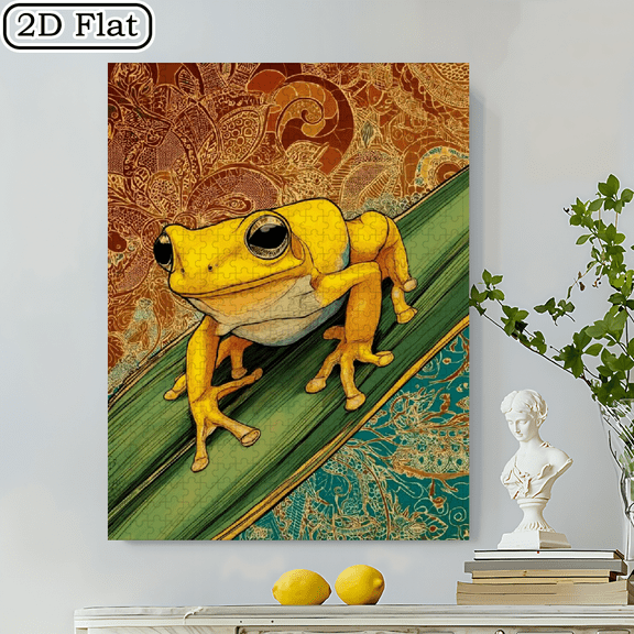 500pcs Yellow Frog Puzzle 20.4x15 Inches Cardboard Jigsaw, Whimsical Art Design, Stress-Relief Game for, Couples, Families, Gamers, Ideal as Birthday, Holiday.