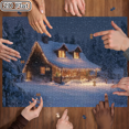 thumbnail image 1 of 500pcs puzzle - Quiet Snow Night Jigsaw Puzzle Warm Light House hidden in the Silvery forest amidst falling snowflakes creating an immersive winter healing time The cozy snowy night is perfect for, 1 of 9
