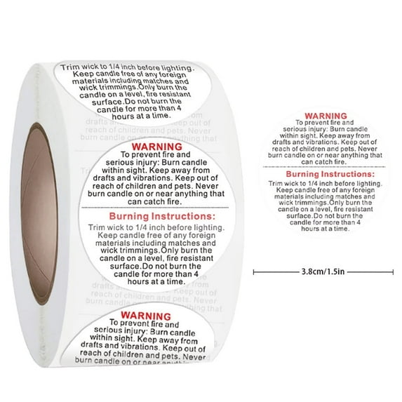 500pcs/roll Candle Warning Label Candle Jar Container Stickers Waterproof Label