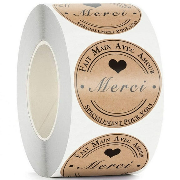 500pcs/roll French Vintage Kraft Paper Stickers Scrapbook Gift Stationery Label Stickers Handmade With Love Thank You Sticker