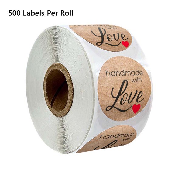 500pcs/roll Kraft Handmade with Love Heart Stickers Seal Labels Scrapbooking Decoration Stationery