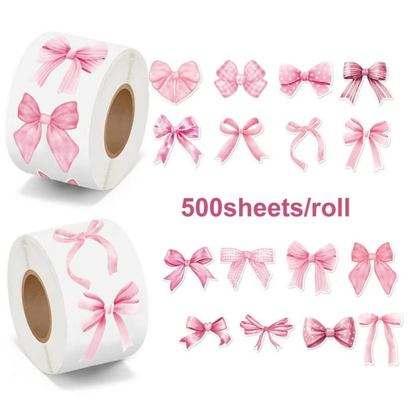 500pcs/roll Pink Bow Seal Stickers Cute Gift Box Blessing Sticker Packaging Decoration Children Kids School Stationery Stickers