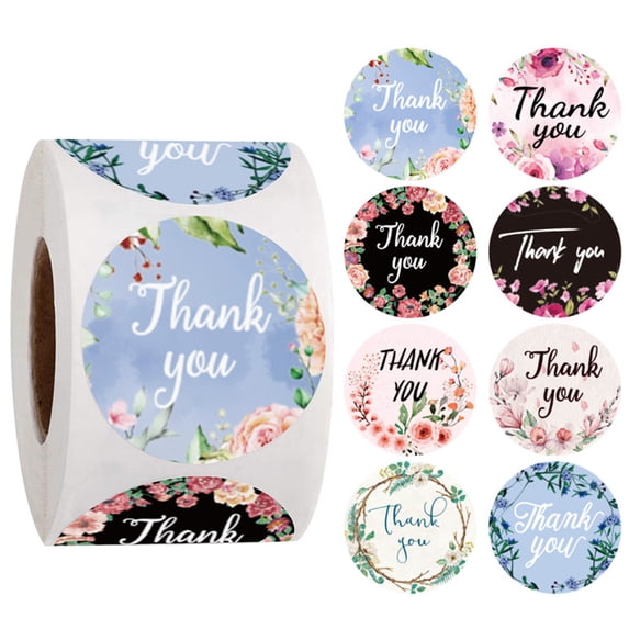 500pcs/roll Thank You Stickers Round Self-adhesive Stickers With Various Patterns Holiday Gift Decoration Stickers