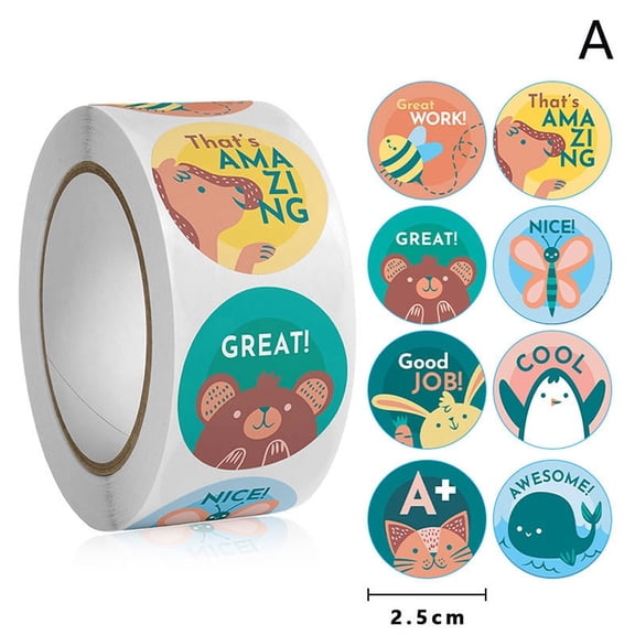 500pcs/set Round Cartoon Toys Animal stickers for kids Teacher Reward Sticker