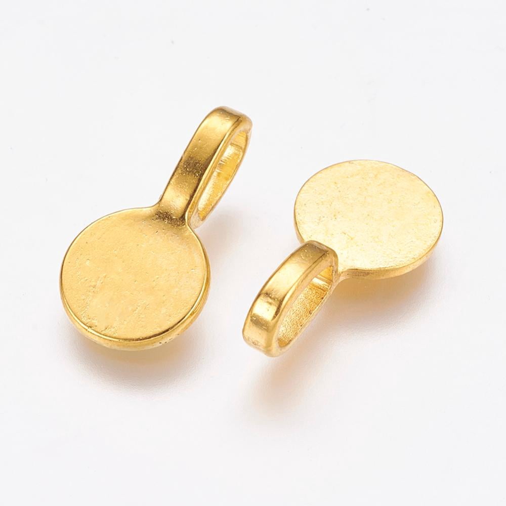 500pcs style Alloy Glue On Flat Pad Bails Flat Round Cadmium Free & Nickel Free & Lead Free Golden 18x10x5.5mm Hole: 6x3.5mm