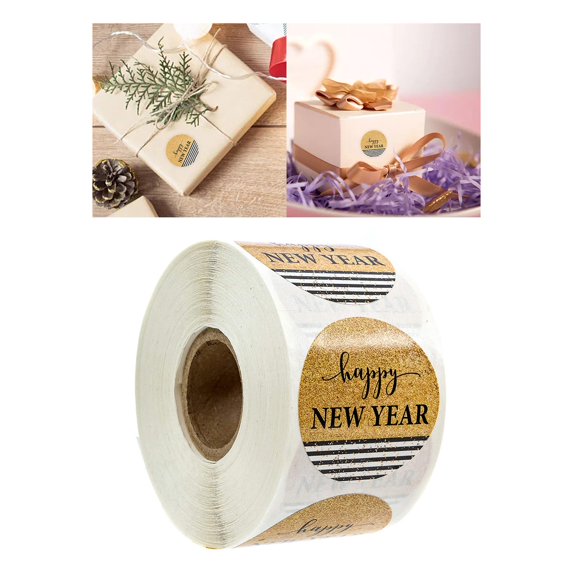 500x 3.8cm Happy New Year Stickers Ornaments Envelope Seals Colorful Holiday Supplies Tags for Winter Greeting Cards Gift Boxes scrapbook Style A