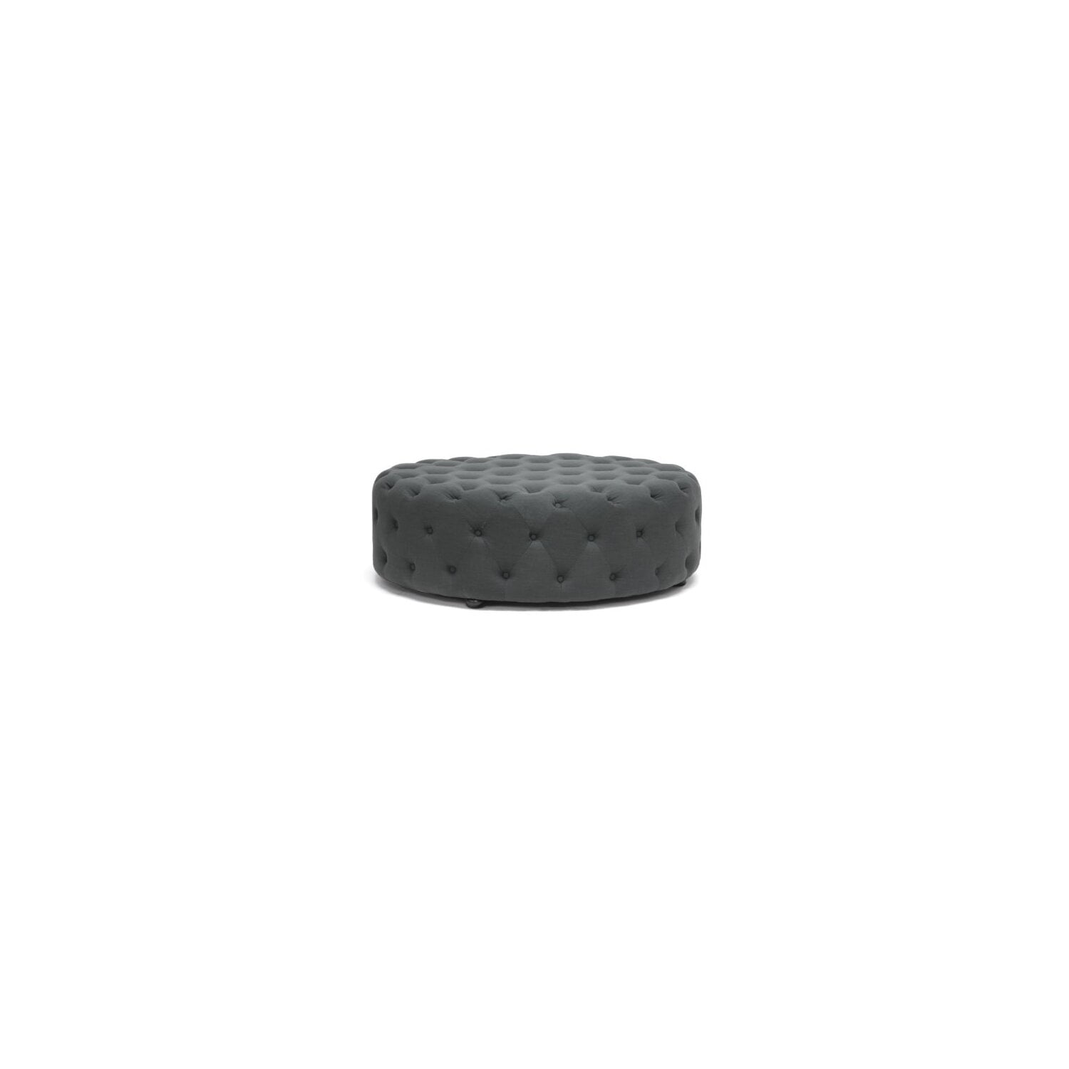 Elysian Dark Gray Linen Round Tufted Ottoman with Eucalyptus Wood