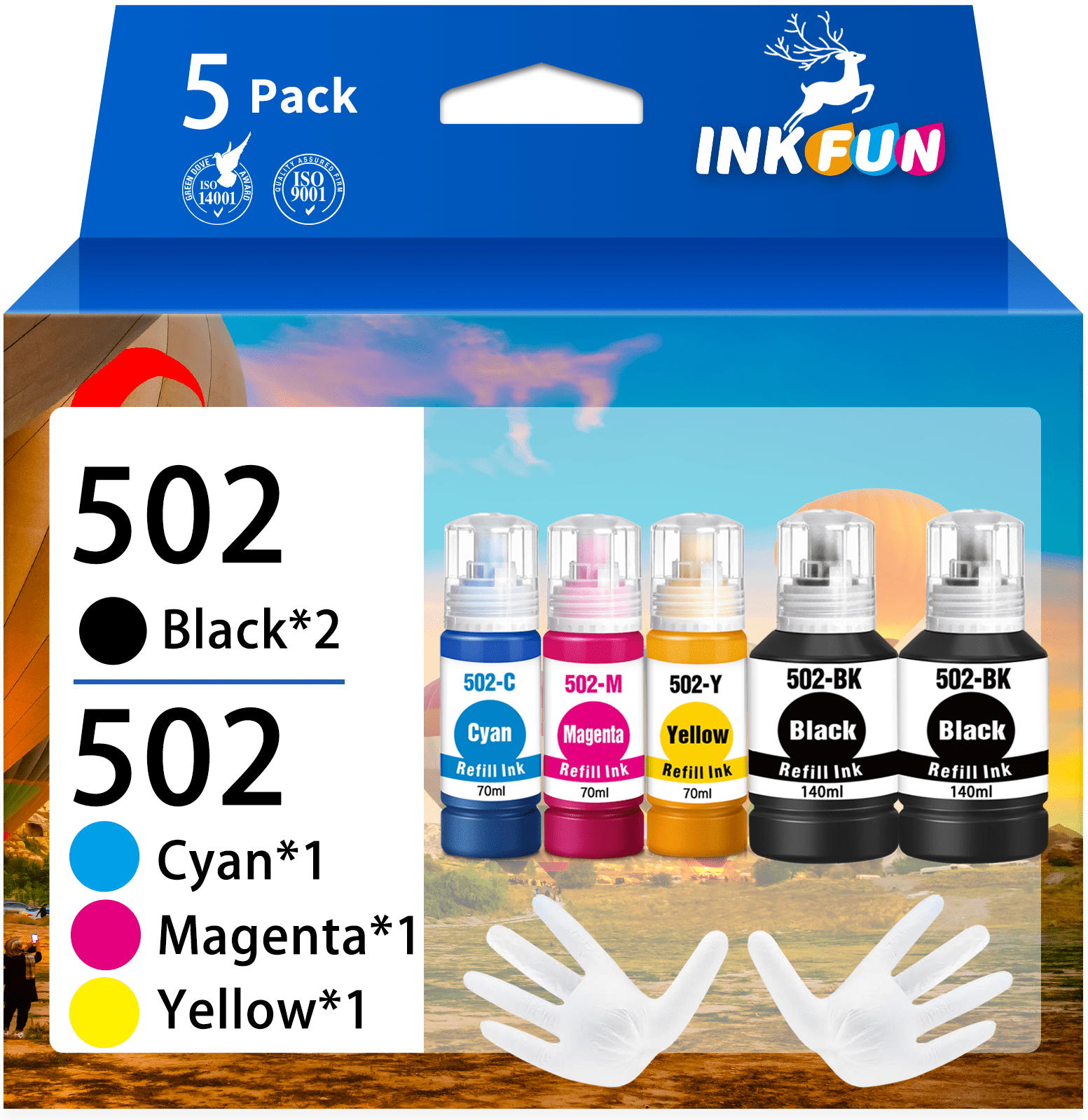 502 Ink Bottle for Epson 502 Ink Refill Bottle Ecotank for ET-2850 Printer (Black Cyan Magenta Yellow, 5 Pack)