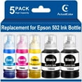 thumbnail image 1 of ACTUALCOLOR C Refill Ink Bottle Replacement for Epson 502 Ink Bottle for EcoTank ET-4760 3850 Printer, 5 Bottle, 1 of 7